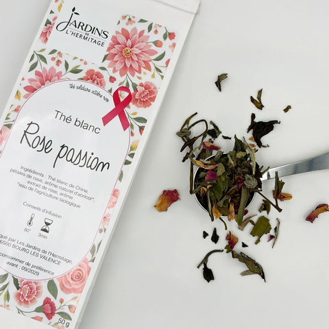 Thé blanc Octobre Rose : Abricot, rose et passion - Les Jardins de l'Hermitage